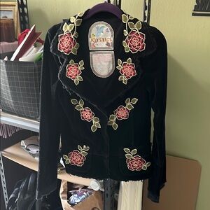 Black Floral Embroidered Blazer with Tailored Fit size 2 or 4 Joystick custom